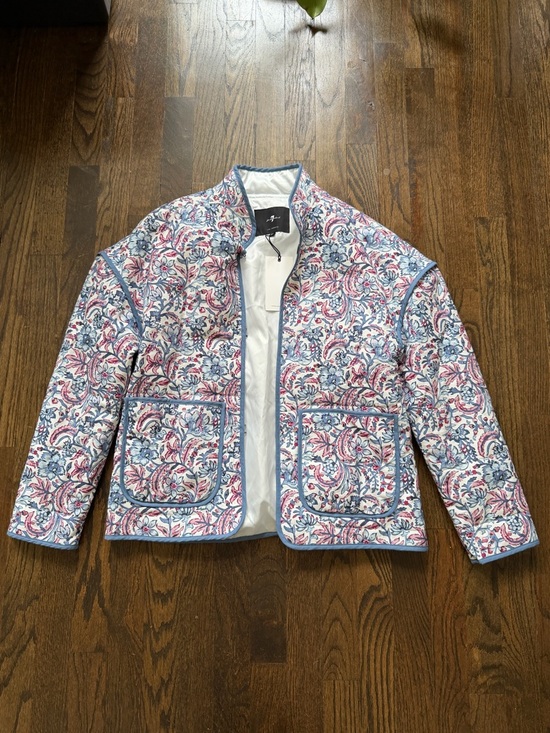 7 For All Mankind Jackets & Blazers - 7 For All Mankind Quilted Floral Jacket in Blue and Pink